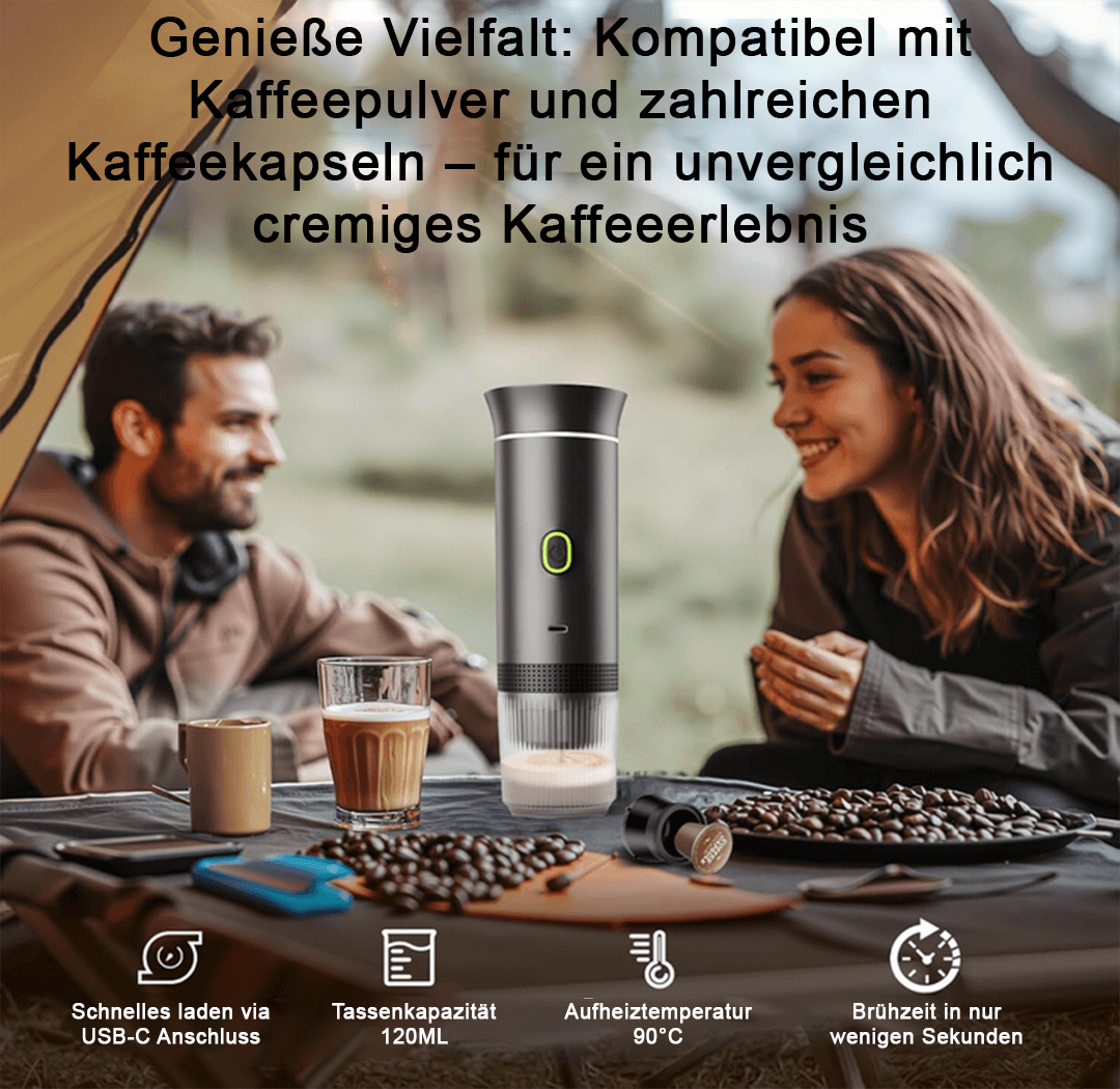 Kafflow - Tragbare Kaffeemaschine, Kaffee genießen, Stress vergessen